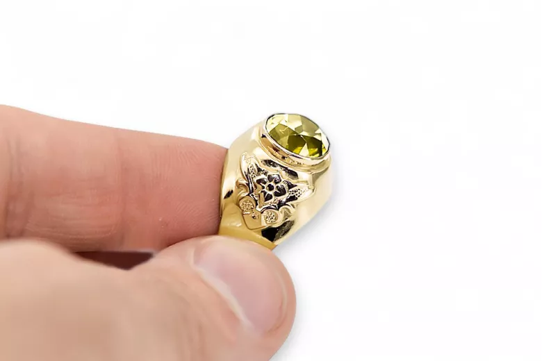 Жълт перидот 14K жълто злато Пръстен Винтидж бижута vrc078y